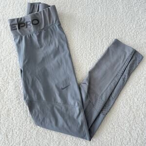 Nike Pro Dri Fit Women Legging Grey Medium Running Tight Mesh
